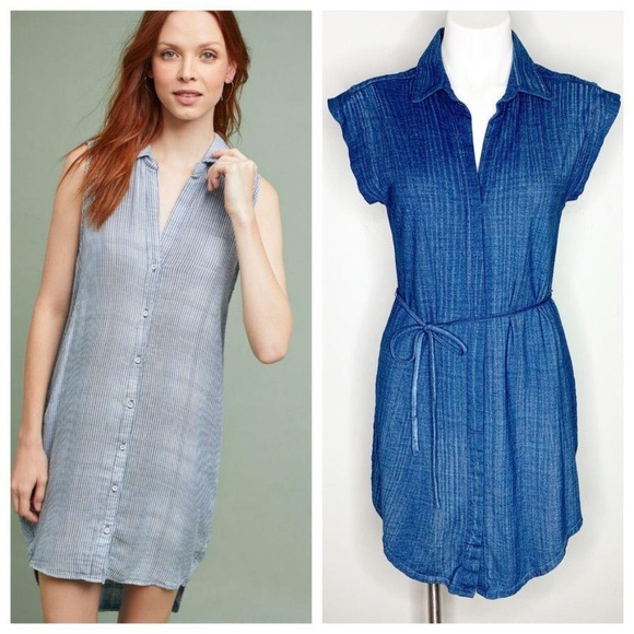 Anthropologie Dresses & Skirts - Cloth Stone Chambray Cap Sleeve Button Shirt Dress